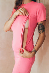 Vestido de lactancia manga corta rosa