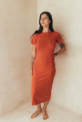 Vestido de lactancia manga corta ladrillo