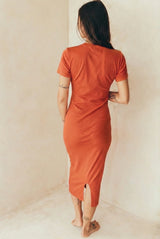 Vestido de lactancia manga corta ladrillo